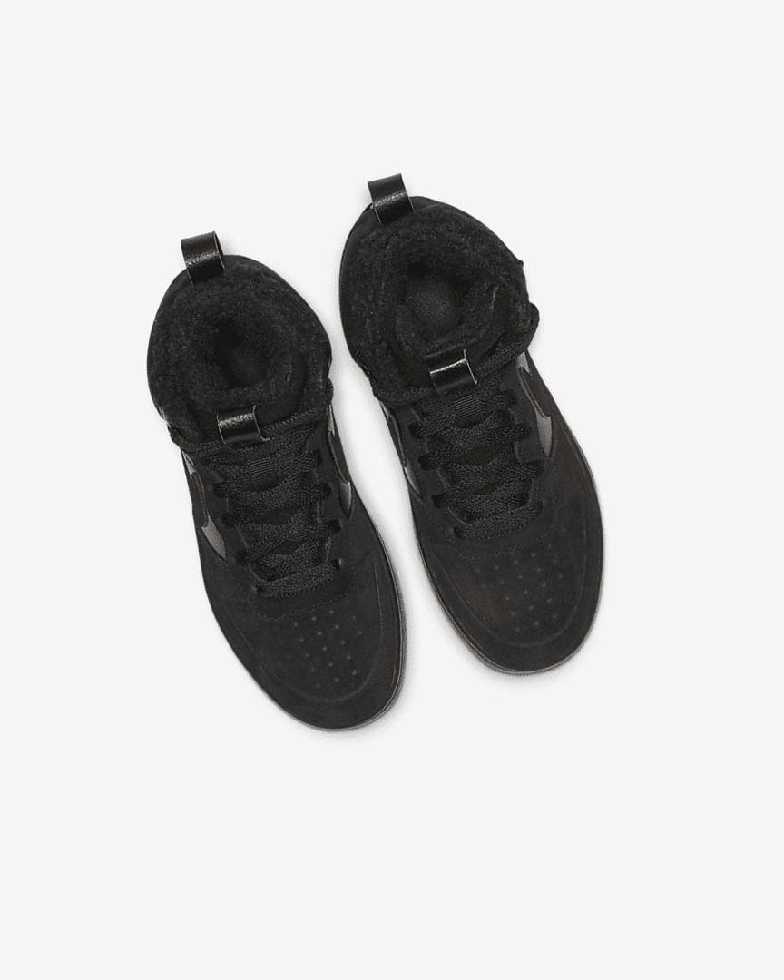 Black / Black / Black Nike Court Borough Mid 2 Girls' Boots | CA_2319