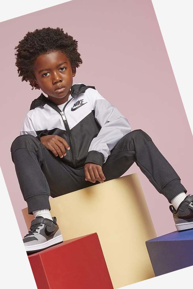 Black / Black / Black Nike Court Borough Low 2 Boys' Shoes | CA_2462