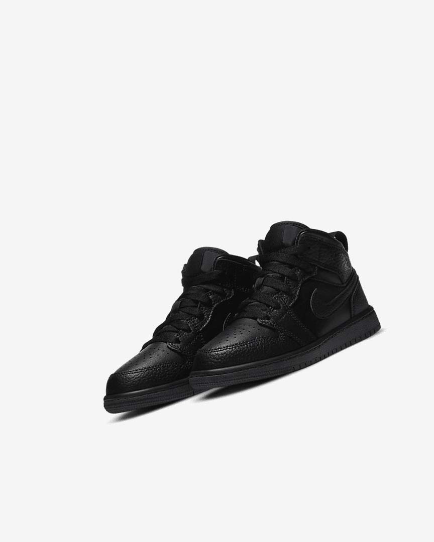 Black / Black / Black Nike Jordan 1 Mid Boys' Shoes | CA_4530