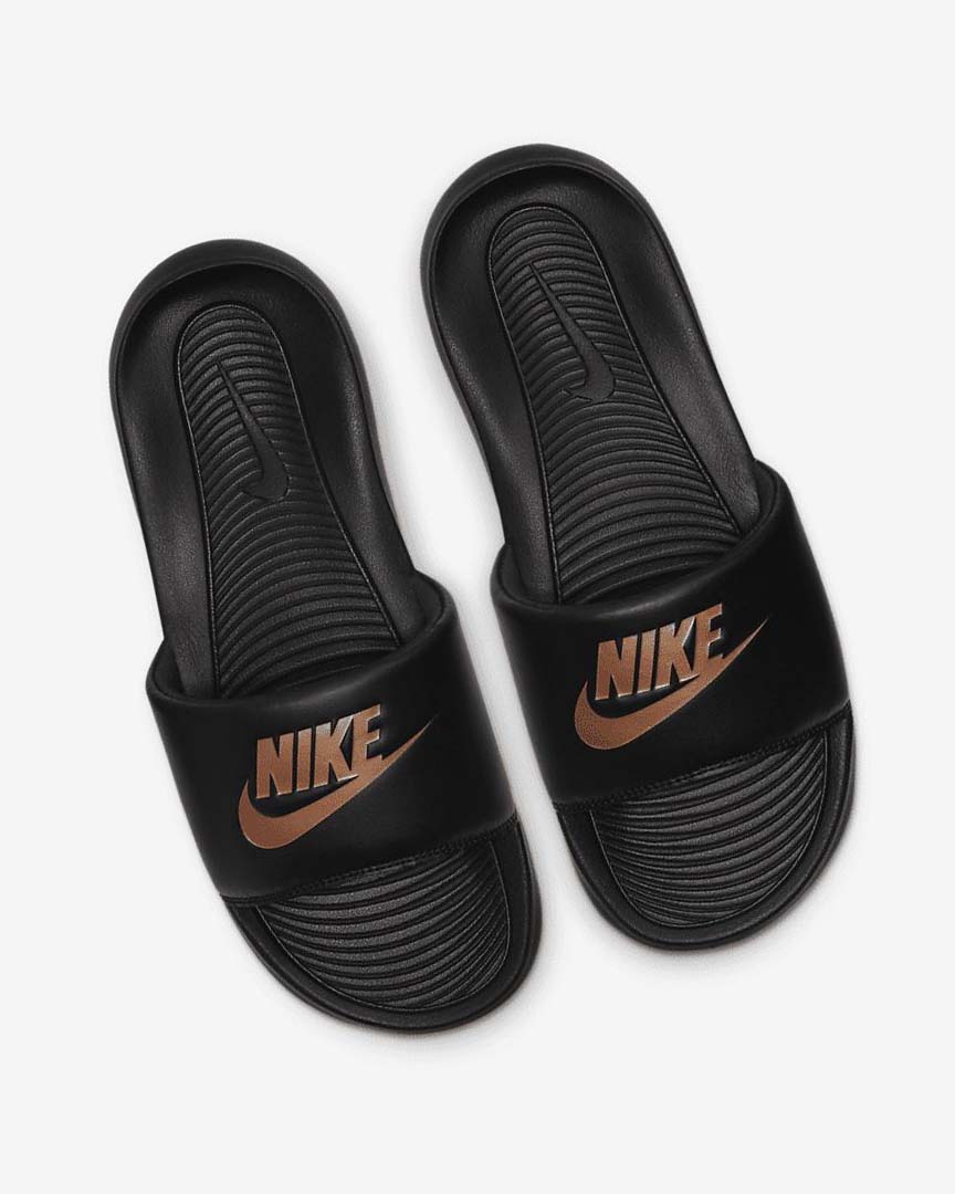 Black / Black / Metal Red Brown Nike Victori One Women's Slides | CA_5139