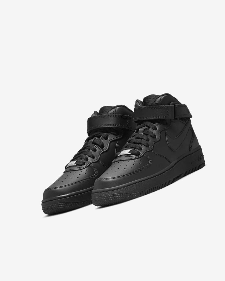 Black / Black Nike Air Force 1 Mid LE Boys' Sneakers | CA_3104