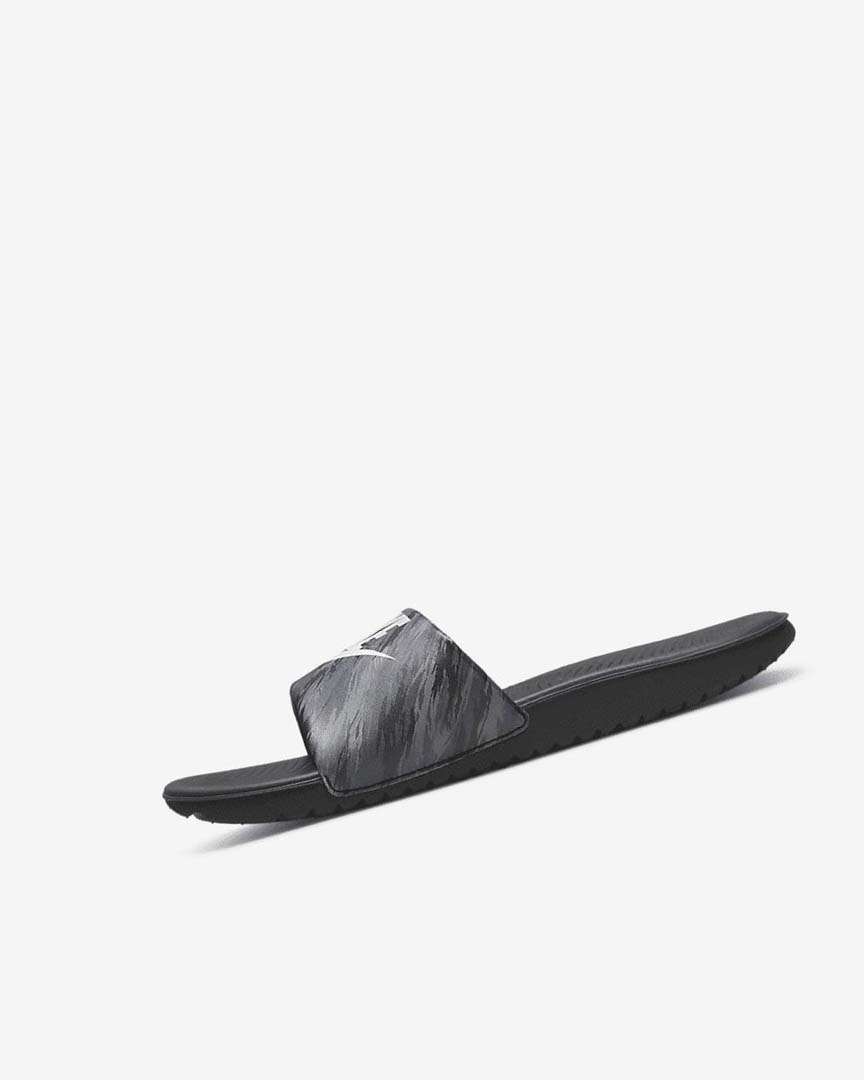 Black / Black / Platinum Nike Kawa SE Boys\' Slides | CA_2887