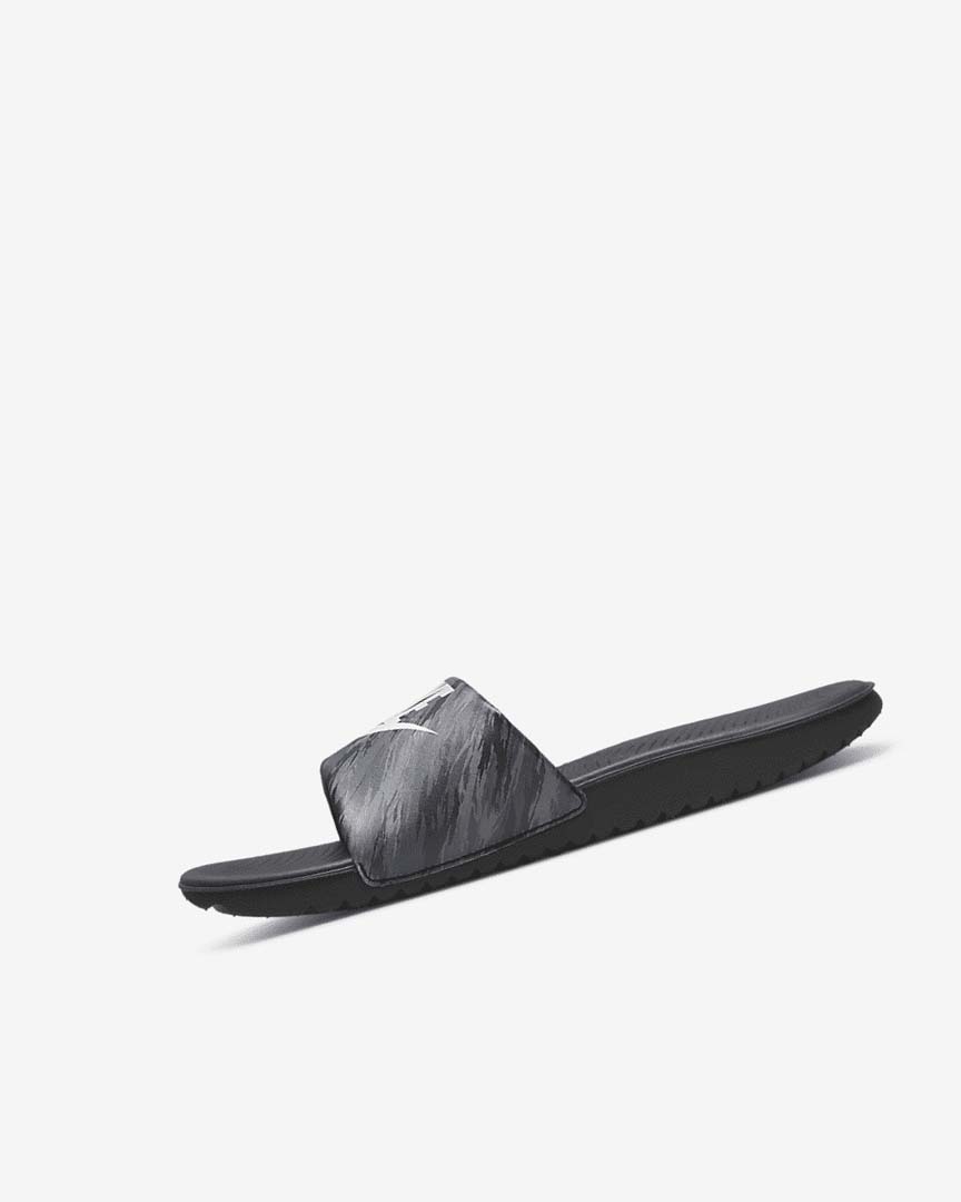 Black / Black / Platinum Nike Kawa SE Girls\' Slides | CA_3113