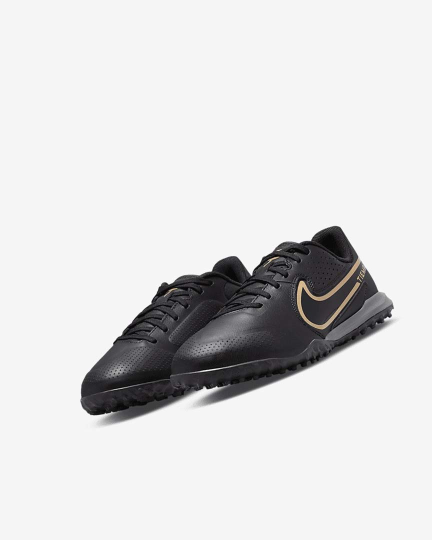 Black / Dark Grey / Metal Gold / Black Nike Jr. Tiempo Legend 9 Academy TF Girls' Soccer Shoes | CA_2238