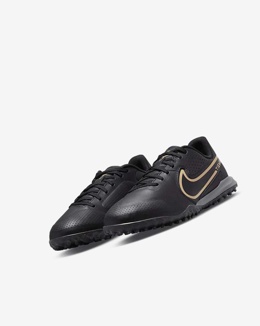 Black / Dark Grey / Metal Gold / Black Nike Jr. Tiempo Legend 9 Academy TF Boys' Soccer Shoes | CA_2801