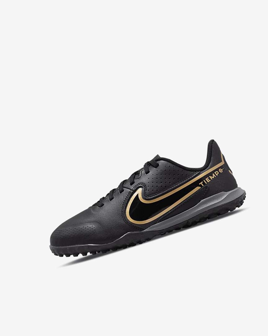 Black / Dark Grey / Metal Gold / Black Nike Jr. Tiempo Legend 9 Academy TF Boys\' Soccer Shoes | CA_2801