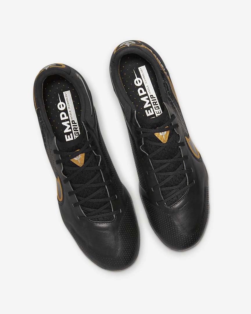 Black / Dark Grey / Metal Gold / Metal Dark Grey Nike Tiempo Legend 9 Elite FG Women's Soccer Cleats | CA_5372