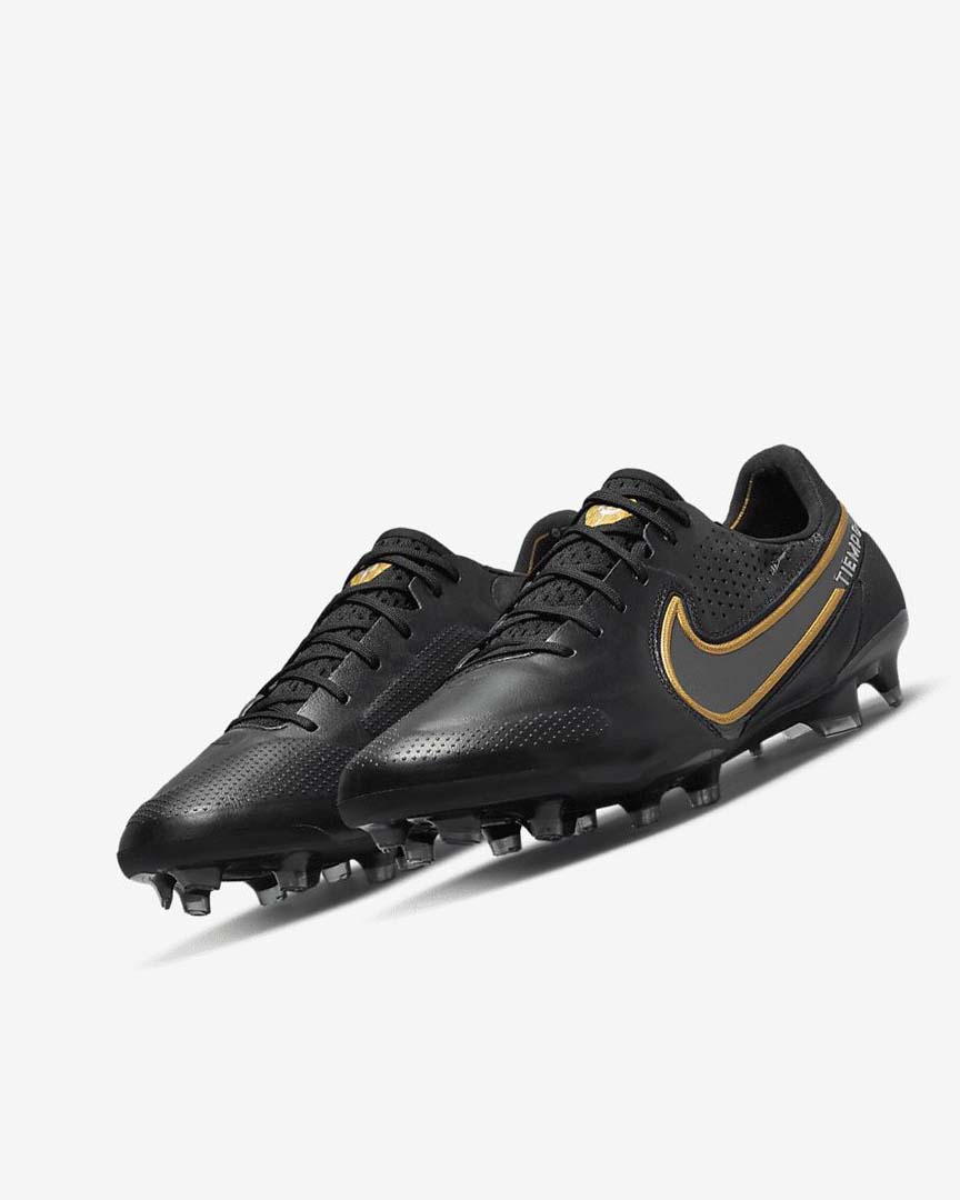 Black / Dark Grey / Metal Gold / Metal Dark Grey Nike Tiempo Legend 9 Elite FG Women's Soccer Cleats | CA_5372