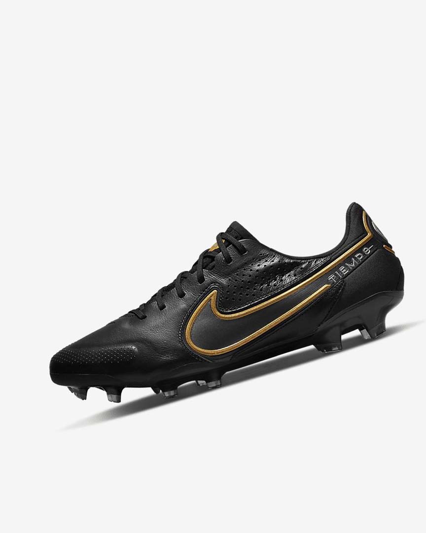 Black / Dark Grey / Metal Gold / Metal Dark Grey Nike Tiempo Legend 9 Elite FG Women\'s Soccer Cleats | CA_5372