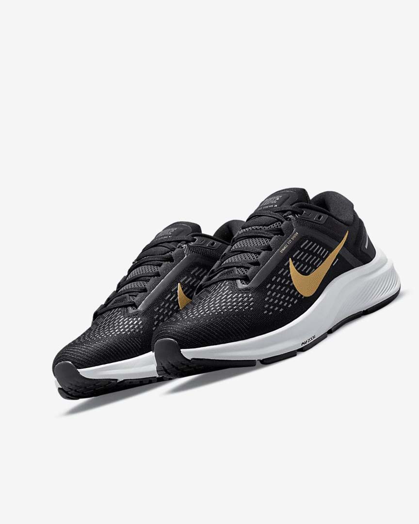 Black / Dark Grey / Metal Gold Nike Air Zoom Structure 24 Women's Running Shoes | CA_4654