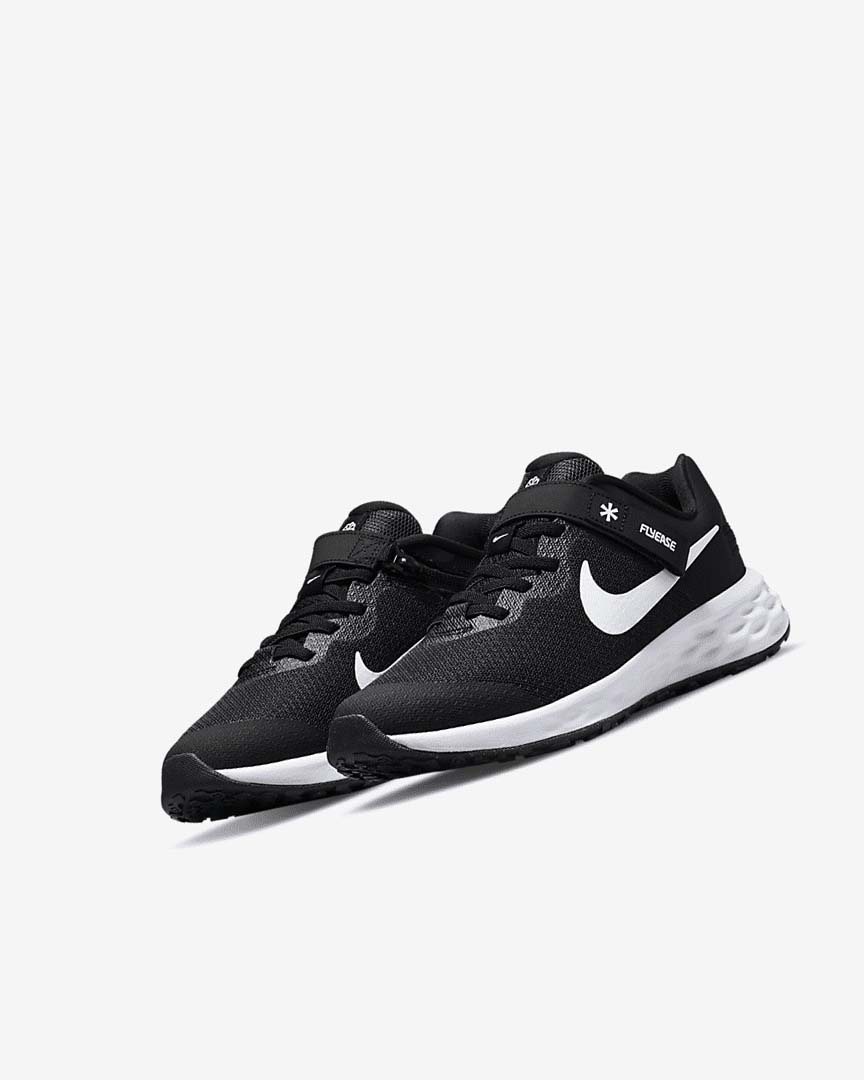 Black / Dark Grey / White Nike Revolution 6 FlyEase Girls' Running Shoes | CA_2745