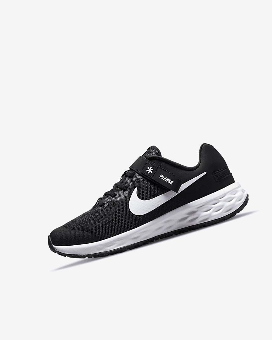 Black / Dark Grey / White Nike Revolution 6 FlyEase Girls\' Running Shoes | CA_2745