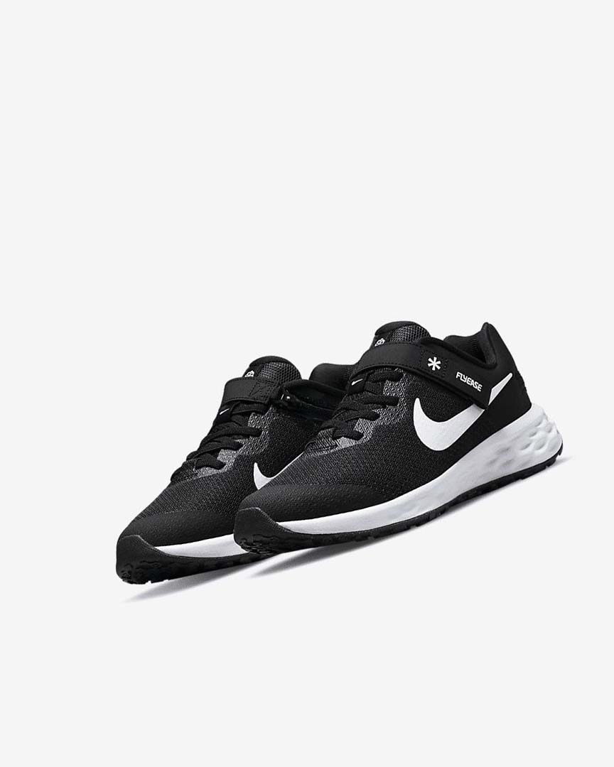 Black / Dark Grey / White Nike Revolution 6 FlyEase Boys' Running Shoes | CA_4678