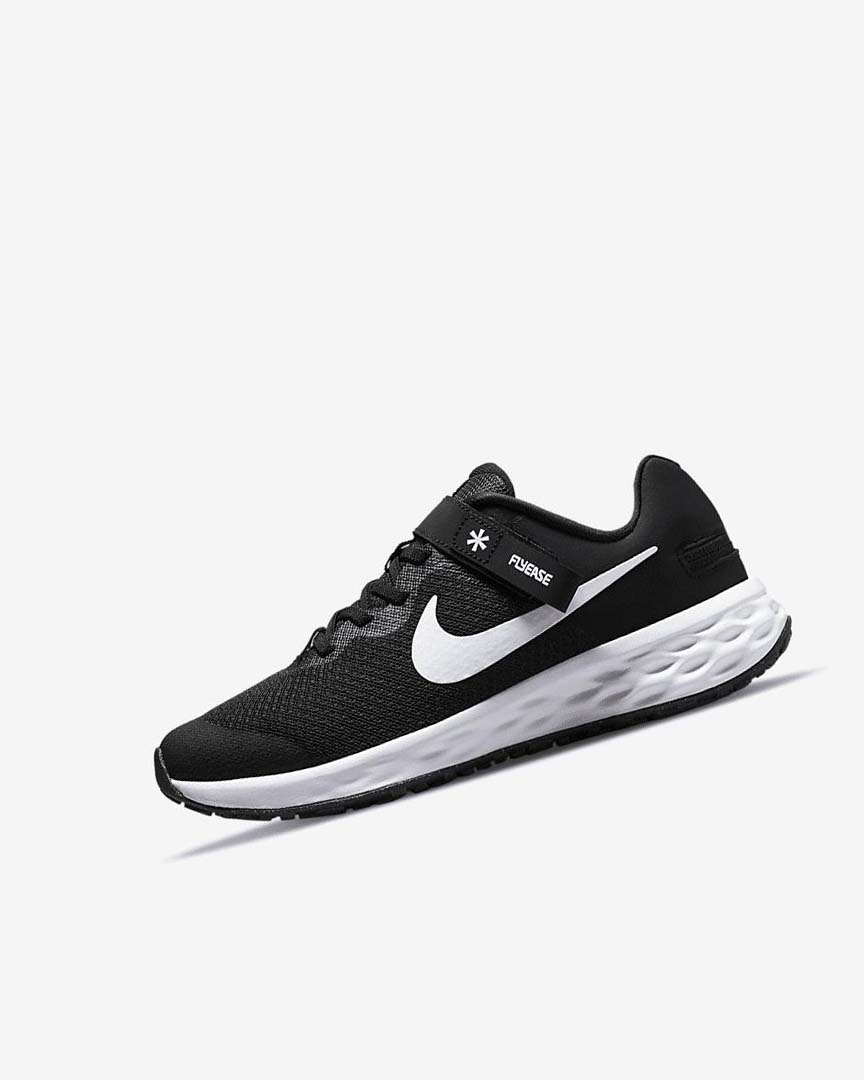 Black / Dark Grey / White Nike Revolution 6 FlyEase Boys\' Running Shoes | CA_4678