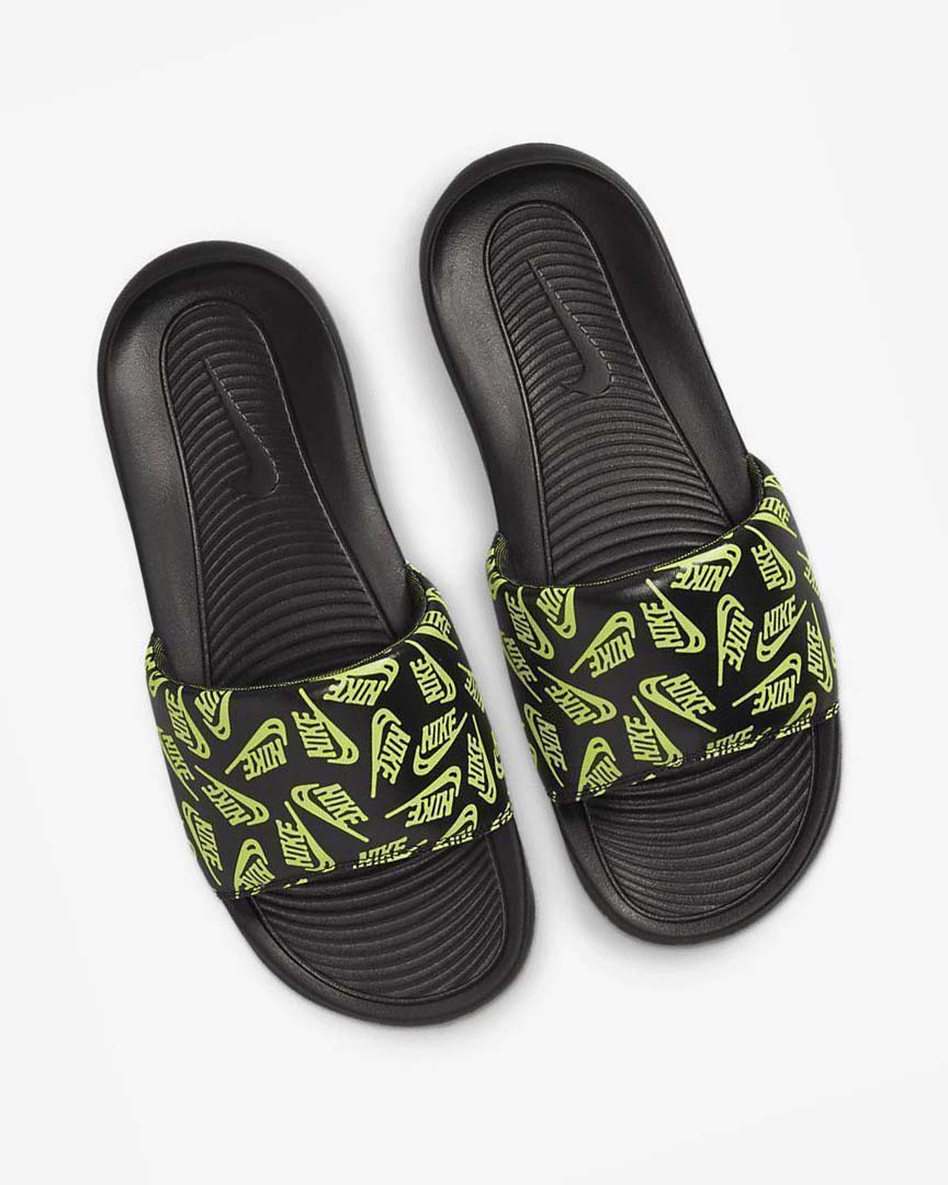 Black / Green Nike Victori One Men's Slides | CA_5011