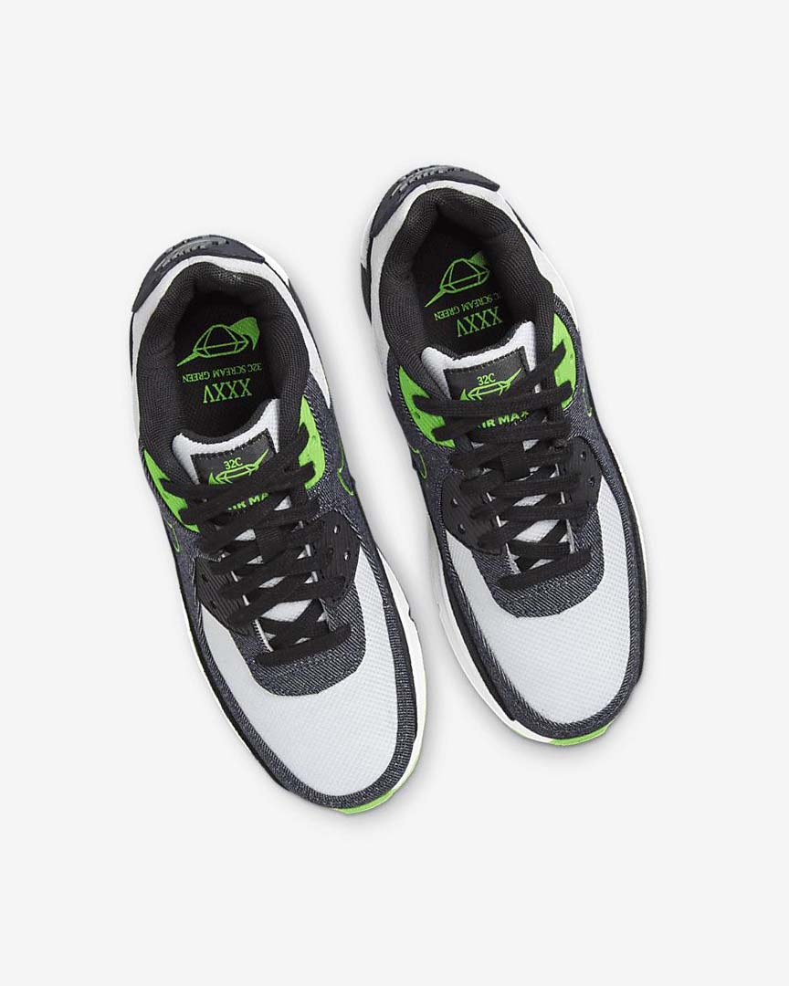 Black / Green / White / Obsidian Nike Air Max 90 LTR SE Boys' Casual Shoes | CA_4510