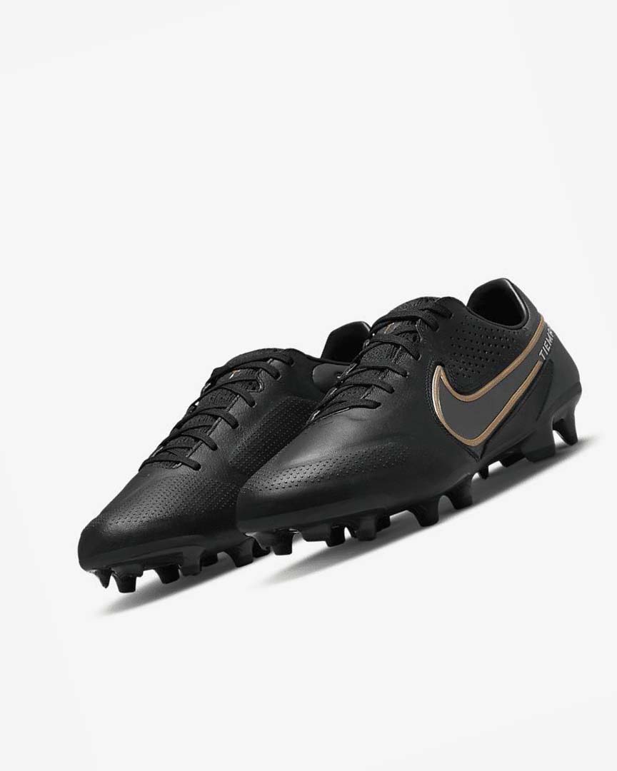 Black / Grey / Metal Gold Nike Tiempo Legend 9 Pro FG Men's Soccer Cleats | CA_4920