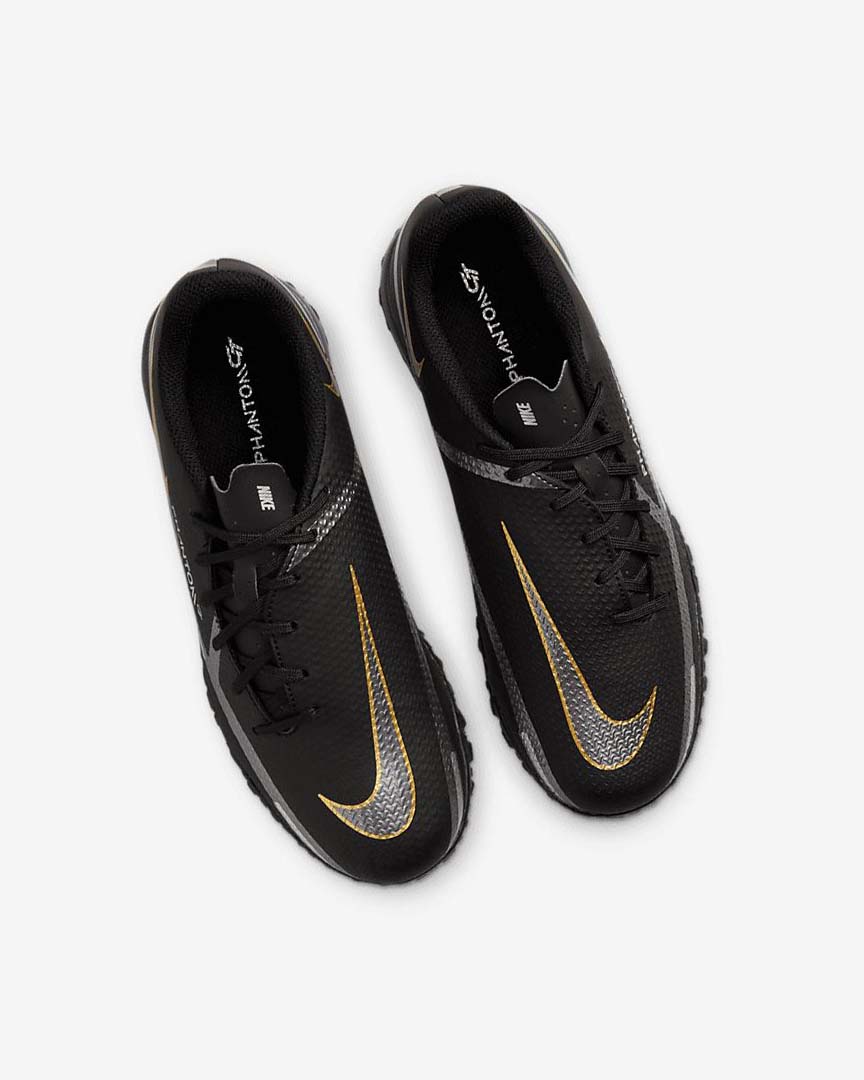 Black / Metal Gold / Dark Grey / Metal Dark Grey Nike Jr. Phantom GT2 Academy TF Girls' Soccer Shoes | CA_1113