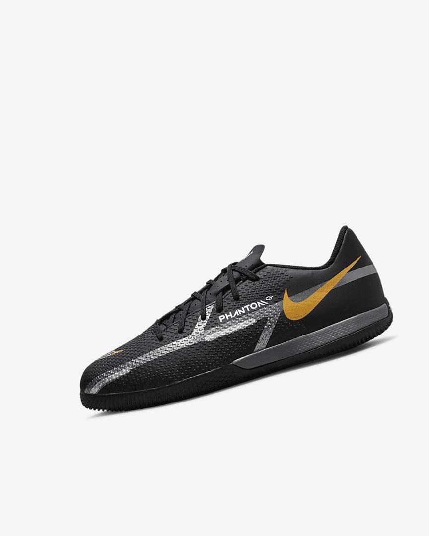 Black / Metal Gold / Dark Grey / Metal Dark Grey Nike Jr. Phantom GT2 Academy IC Girls\' Soccer Shoes | CA_2664
