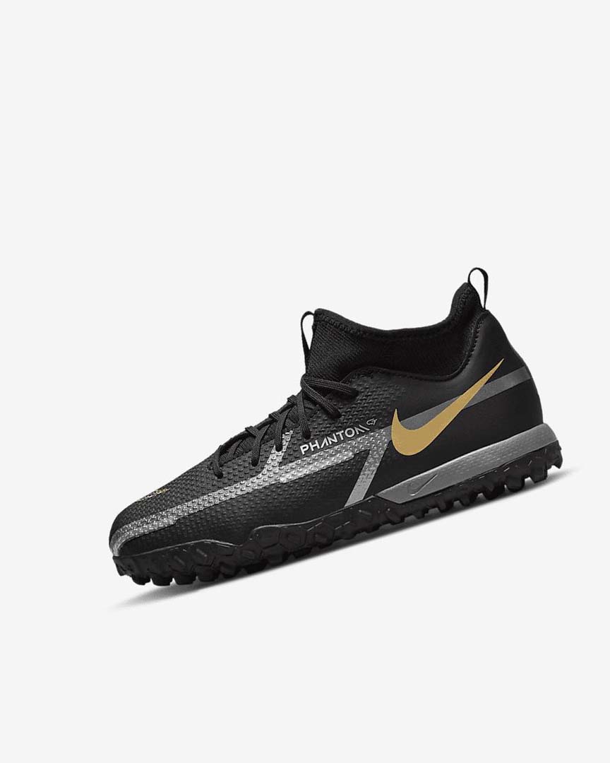 Black / Metal Gold / Dark Grey / Metal Dark Grey Nike Jr. Phantom GT2 Academy Dynamic Fit TF Boys\' Soccer Shoes | CA_2798