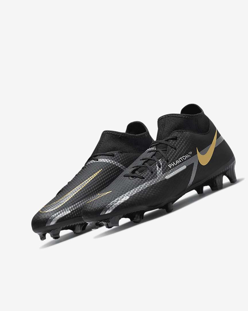 Black / Metal Gold / Dark Grey / Metal Dark Grey Nike Phantom GT2 Academy Dynamic Fit MG Women's Soccer Cleats | CA_4593