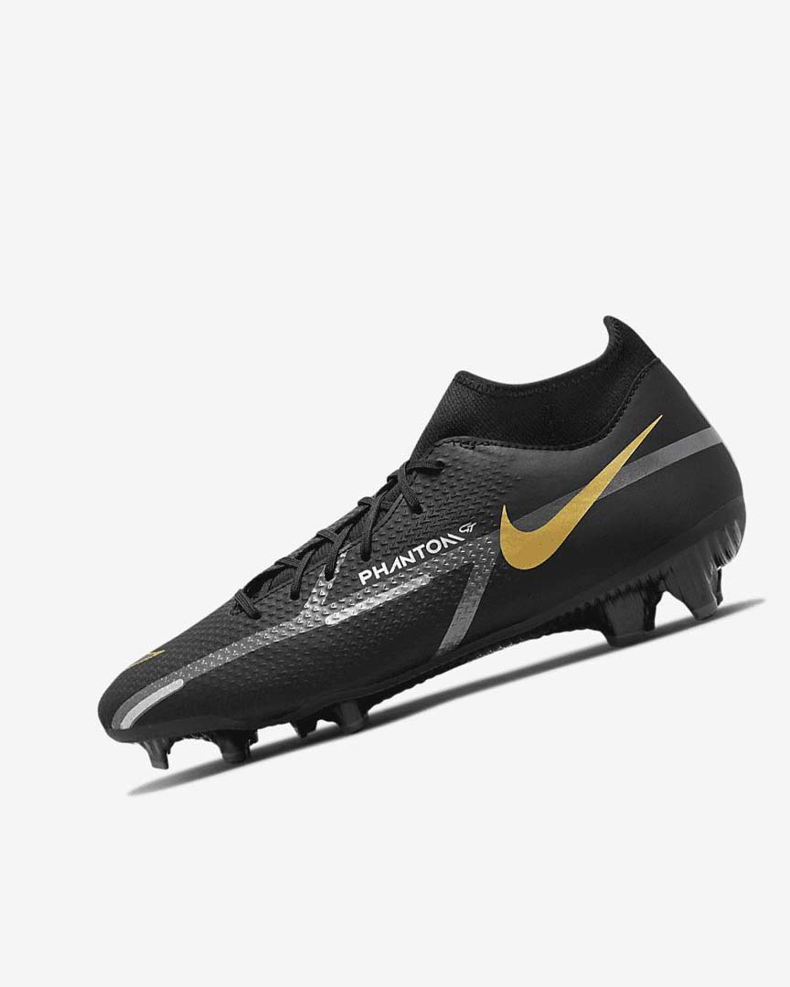 Black / Metal Gold / Dark Grey / Metal Dark Grey Nike Phantom GT2 Academy Dynamic Fit MG Women\'s Soccer Cleats | CA_4593