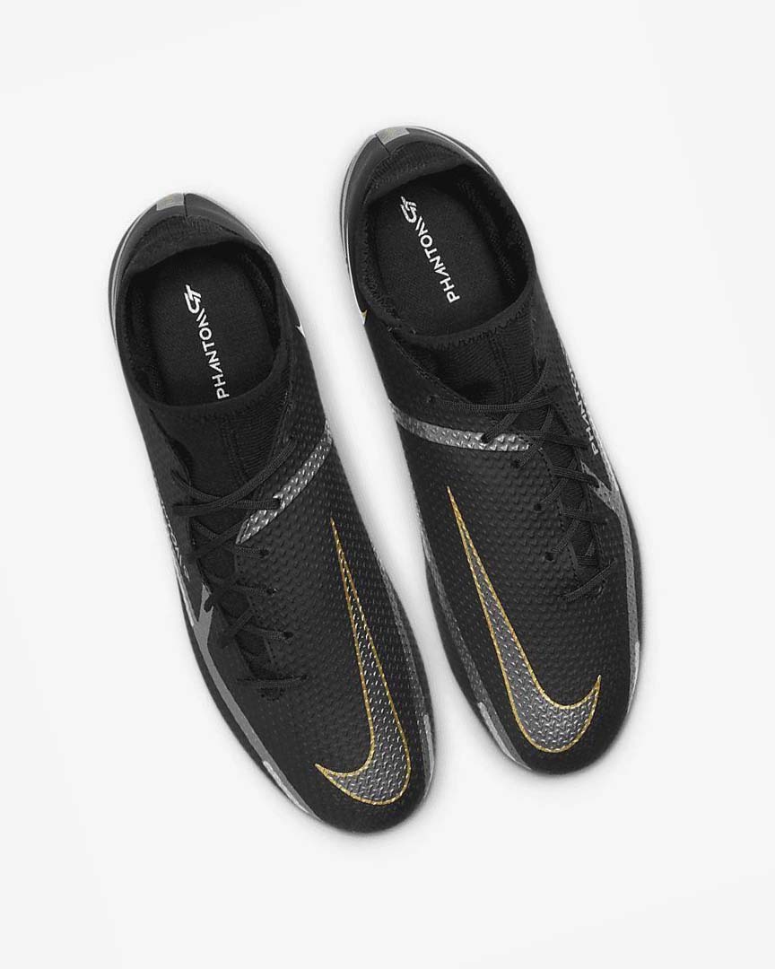 Black / Metal Gold / Dark Grey / Metal Dark Grey Nike Phantom GT2 Academy Dynamic Fit MG Men's Soccer Cleats | CA_4711