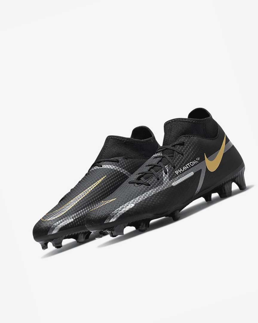 Black / Metal Gold / Dark Grey / Metal Dark Grey Nike Phantom GT2 Academy Dynamic Fit MG Men's Soccer Cleats | CA_4711