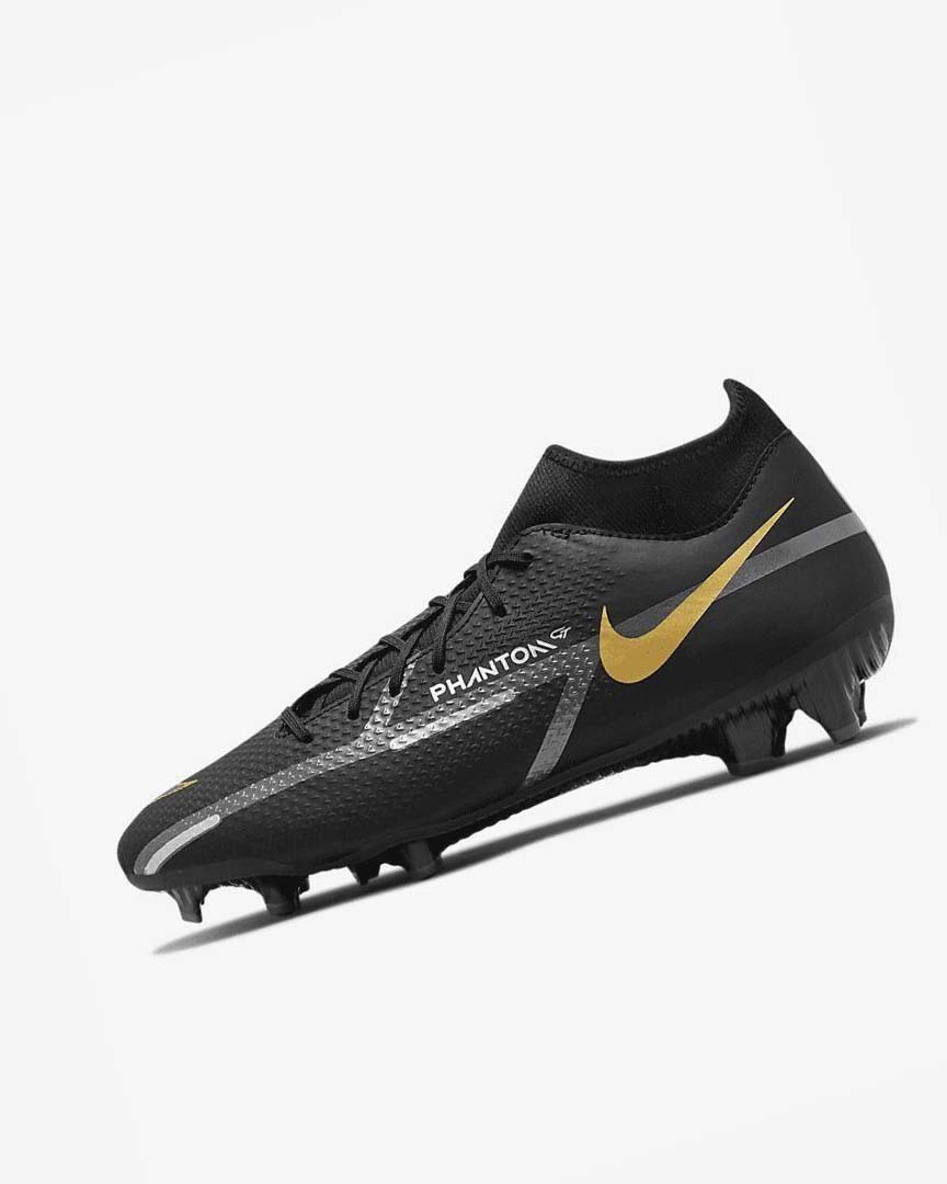 Black / Metal Gold / Dark Grey / Metal Dark Grey Nike Phantom GT2 Academy Dynamic Fit MG Men\'s Soccer Cleats | CA_4711