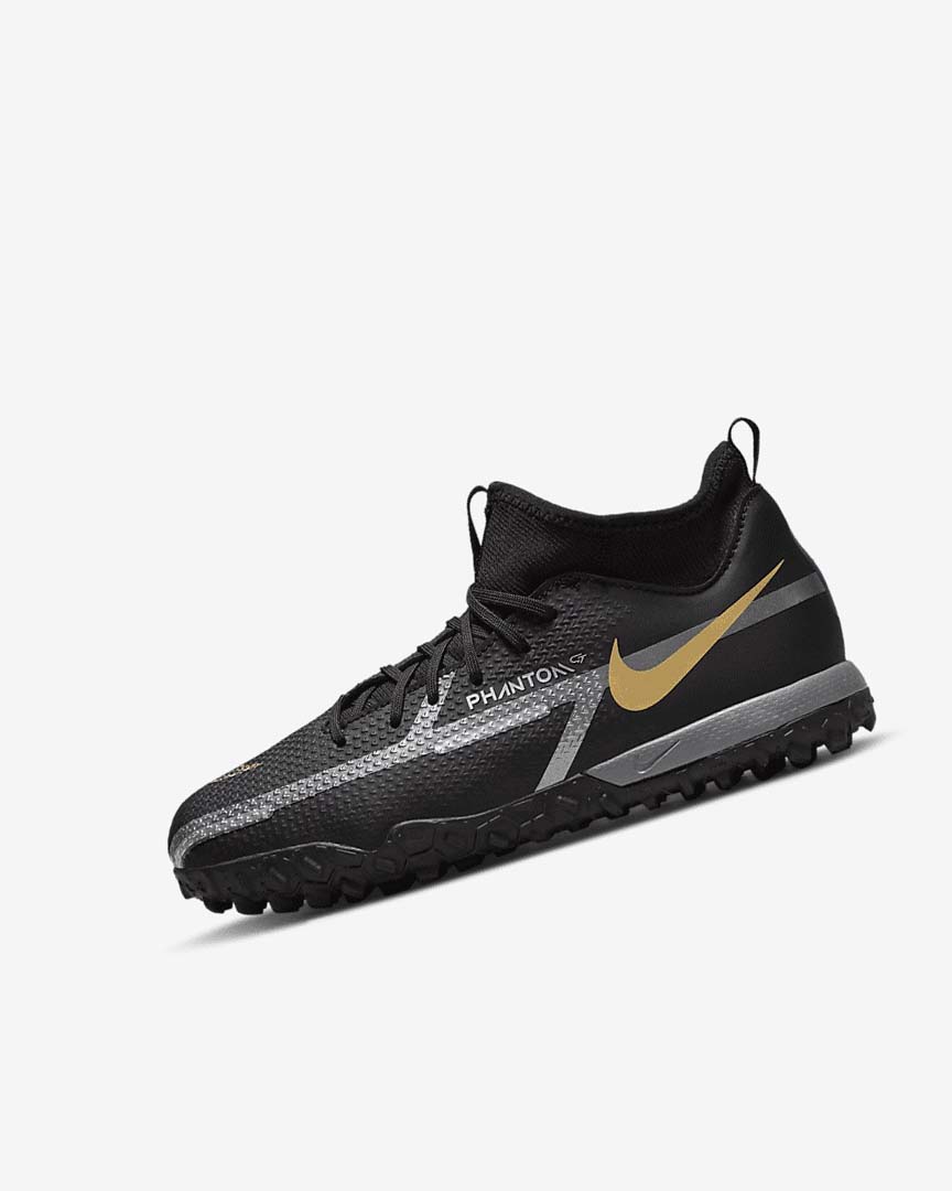 Black / Metal Gold / Dark Grey / Metal Dark Grey Nike Jr. Phantom GT2 Academy Dynamic Fit TF Girls\' Soccer Shoes | CA_4735