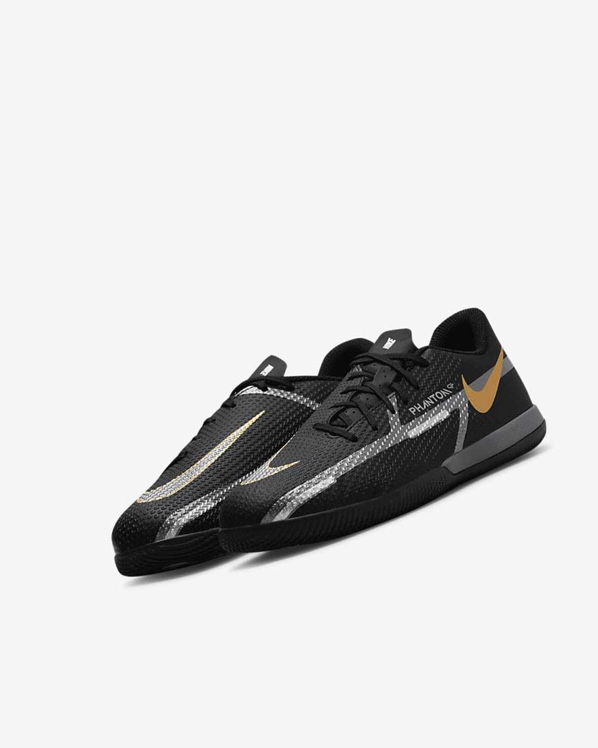 Black / Metal Gold / Dark Grey / Metal Dark Grey Nike Jr. Phantom GT2 Academy IC Boys' Soccer Shoes | CA_5564