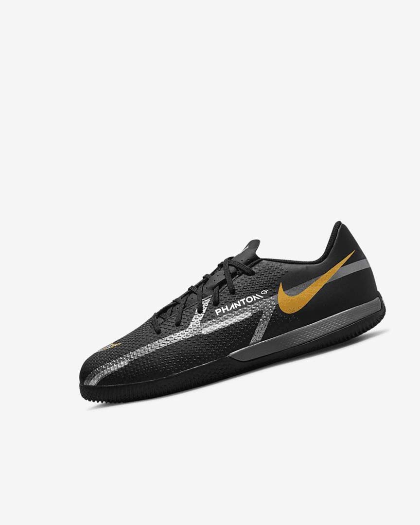 Black / Metal Gold / Dark Grey / Metal Dark Grey Nike Jr. Phantom GT2 Academy IC Boys\' Soccer Shoes | CA_5564