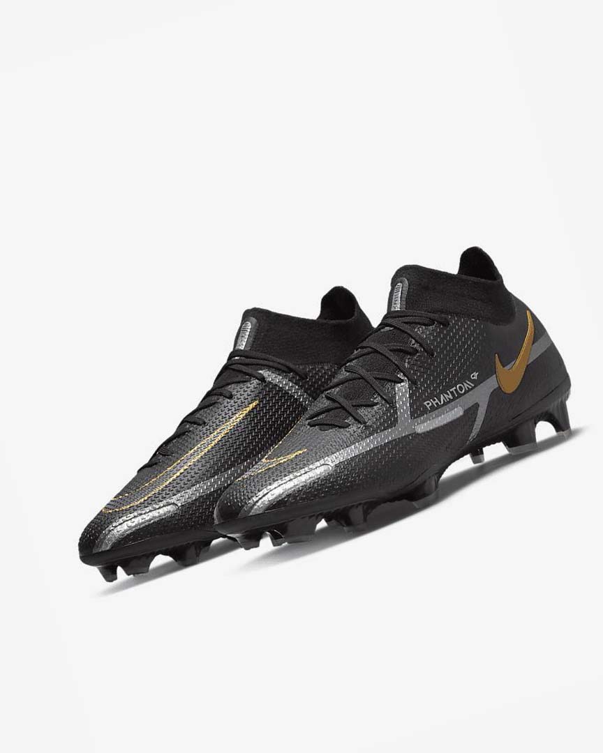 Black / Metal Gold / Metal Silver / Metal Dark Grey Nike Phantom GT2 Dynamic Fit Elite FG Men's Soccer Cleats | CA_3121