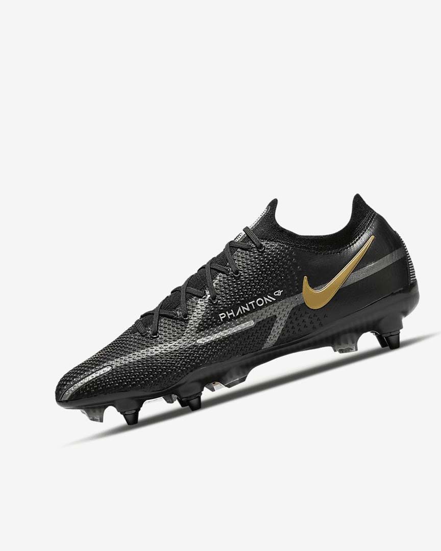 Black / Metal Gold / Metal Silver / Metal Dark Grey Nike Phantom GT2 Elite SG-Pro AC Women\'s Soccer Cleats | CA_3181