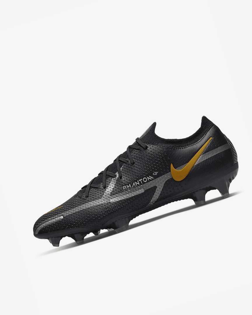 Black / Metal Gold / Metal Silver / Metal Dark Grey Nike Phantom GT2 Elite FG Men\'s Soccer Cleats | CA_3232