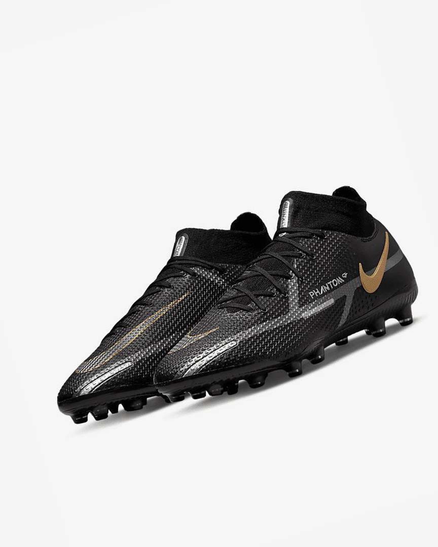 Black / Metal Gold / Metal Silver / Metal Dark Grey Nike Phantom GT2 Dynamic Fit Elite AG-Pro Men's Soccer Cleats | CA_4502