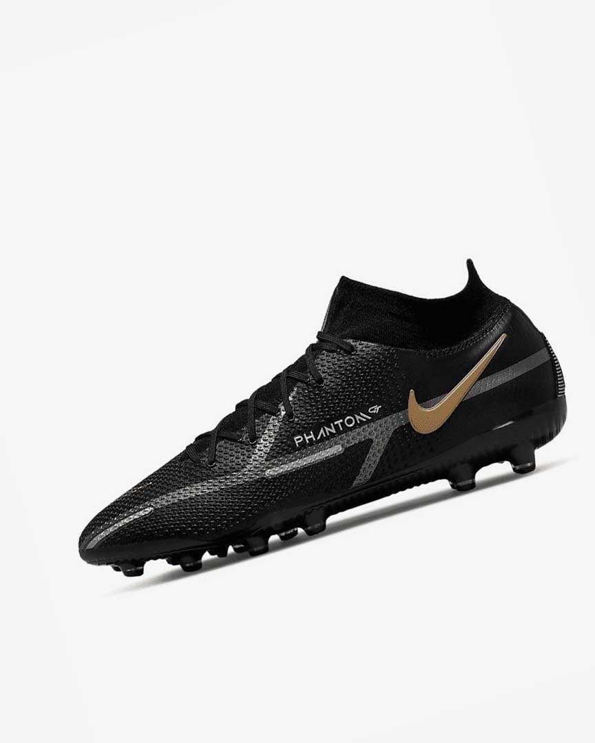 Black / Metal Gold / Metal Silver / Metal Dark Grey Nike Phantom GT2 Dynamic Fit Elite AG-Pro Men\'s Soccer Cleats | CA_4502