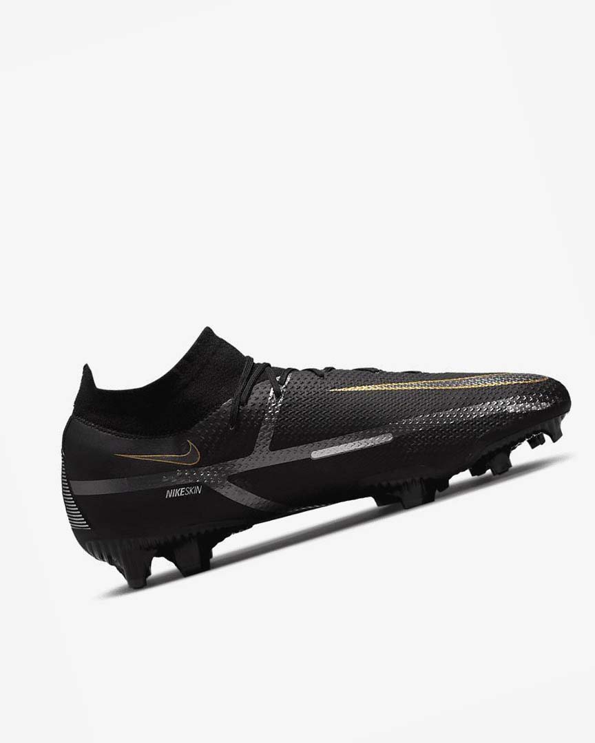Black / Metal Gold / Metal Silver / Metal Dark Grey Nike Phantom GT2 Pro Dynamic Fit FG Men's Soccer Cleats | CA_5538