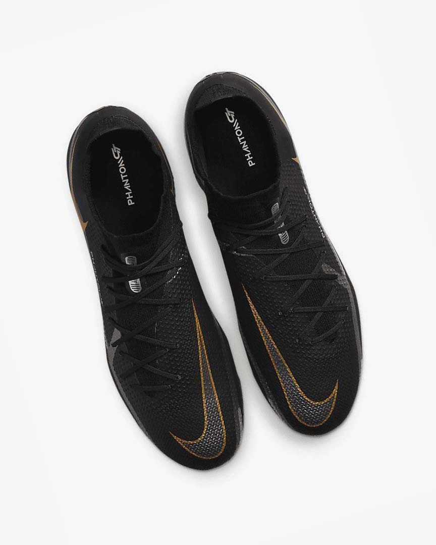 Black / Metal Gold / Metal Silver / Metal Dark Grey Nike Phantom GT2 Pro Dynamic Fit FG Men's Soccer Cleats | CA_5538