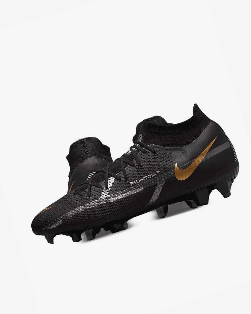 Black / Metal Gold / Metal Silver / Metal Dark Grey Nike Phantom GT2 Pro Dynamic Fit FG Men's Soccer Cleats | CA_5538