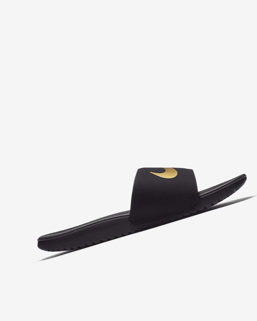 Black / Metal Gold Nike Kawa Boys' Slides | CA_5107