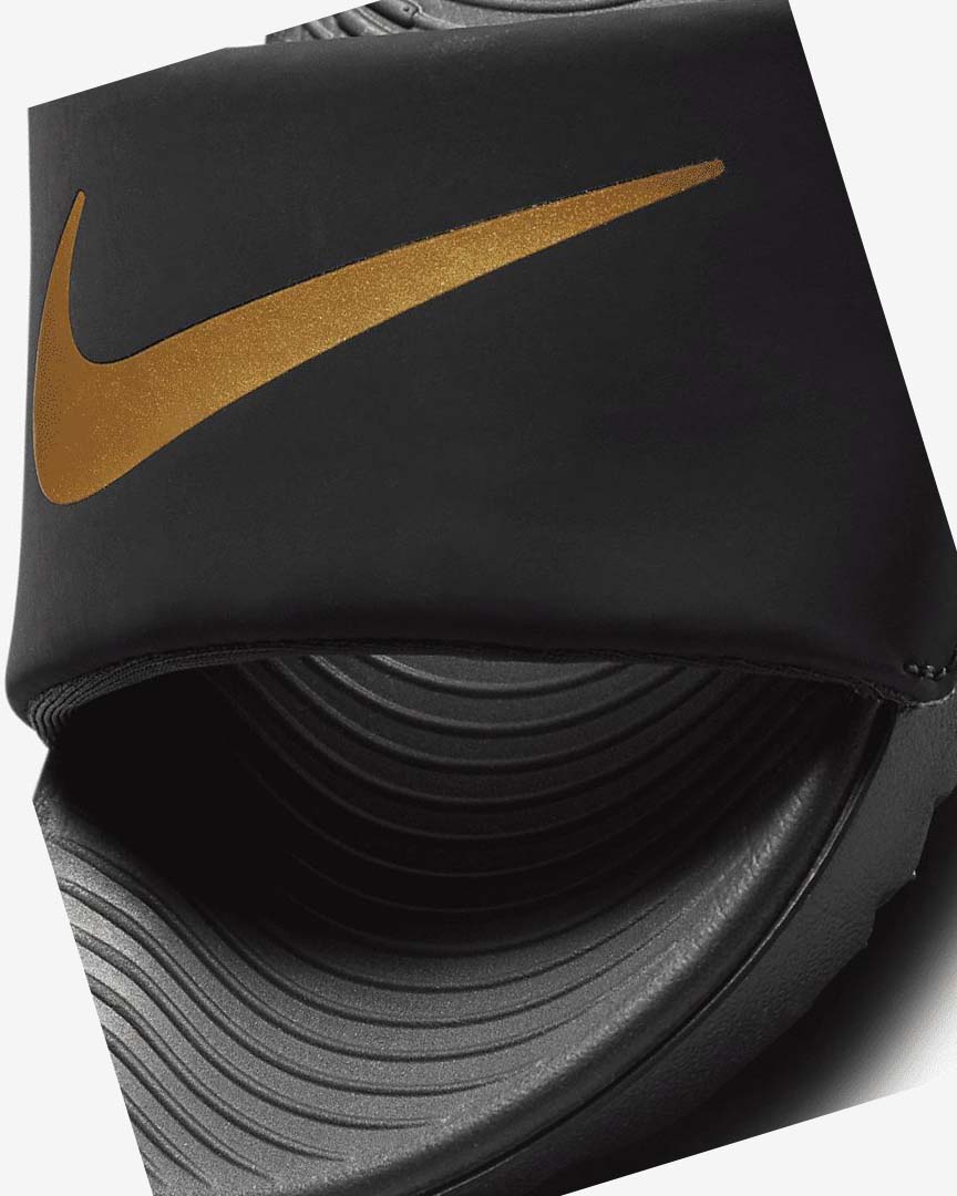 Black / Metal Gold Nike Kawa Boys' Slides | CA_5107