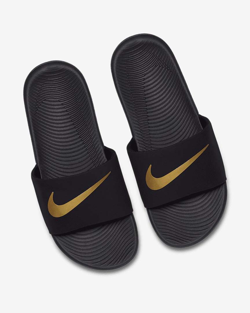 Black / Metal Gold Nike Kawa Girls' Slides | CA_4631