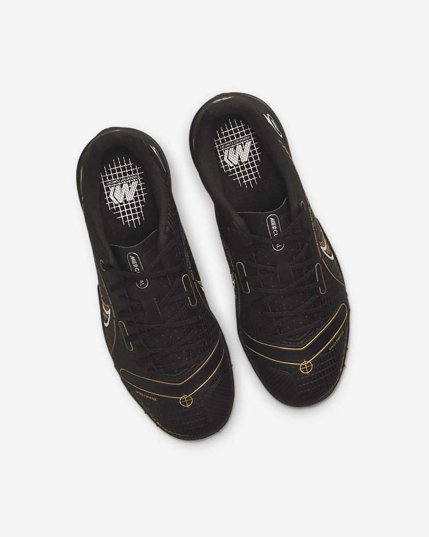 Black / Metal Silver / Grey / Metal Gold Nike Jr. Mercurial Vapor 14 Academy TF Girls' Soccer Shoes | CA_2473