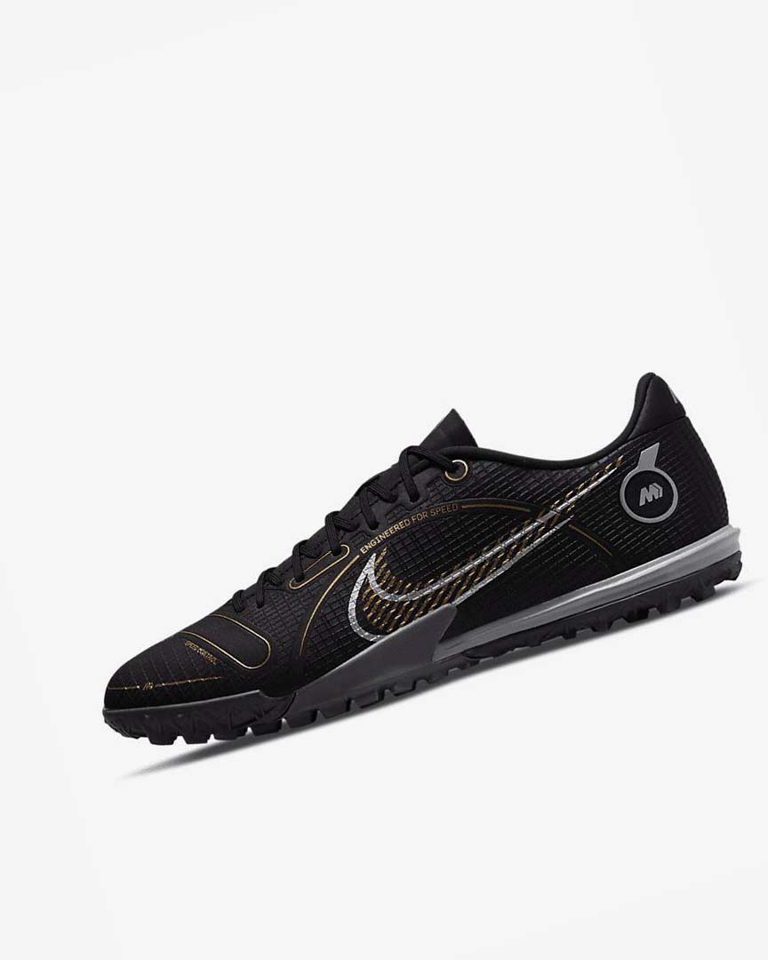 Black / Metal Silver / Grey / Metal Gold Nike Mercurial Vapor 14 Academy TF Men\'s Soccer Shoes | CA_5551