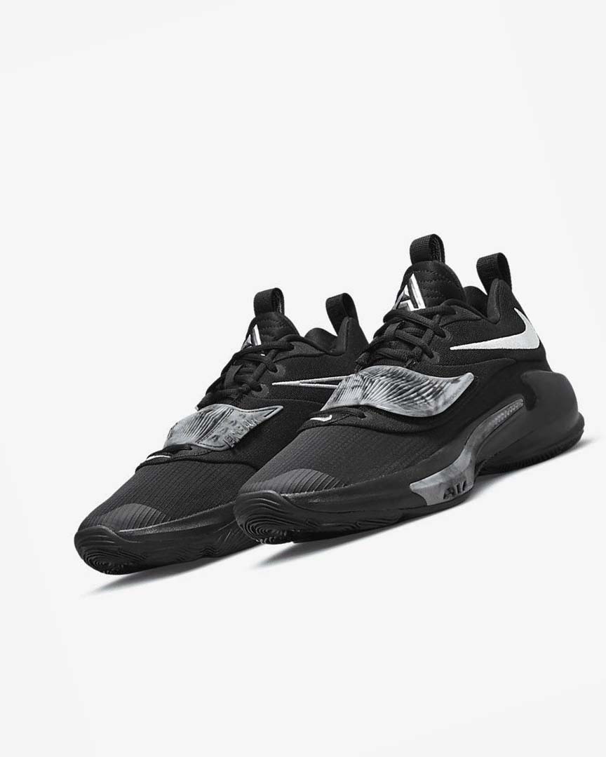 Black / Metal Silver Nike Zoom Freak 3 Men's Basketball Shoes | CA_4565