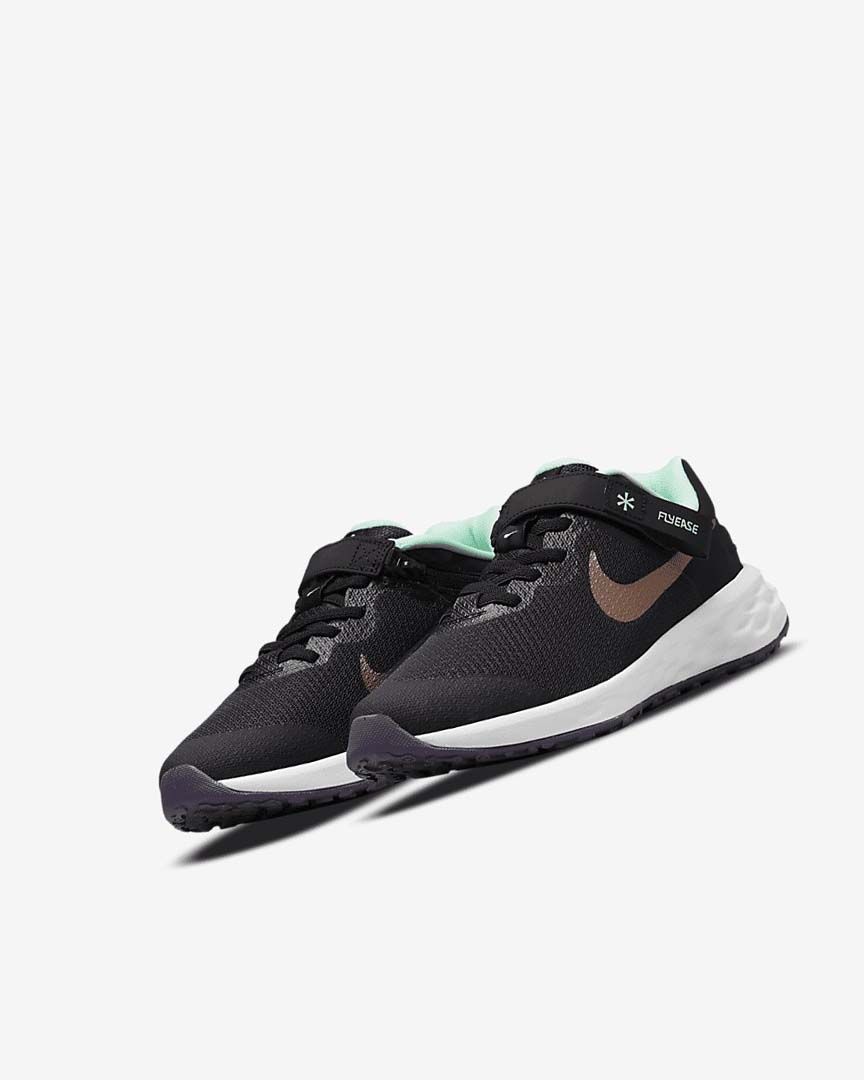 Black / Mint / Purple / Metal Red Brown Nike Revolution 6 FlyEase Girls' Running Shoes | CA_2682