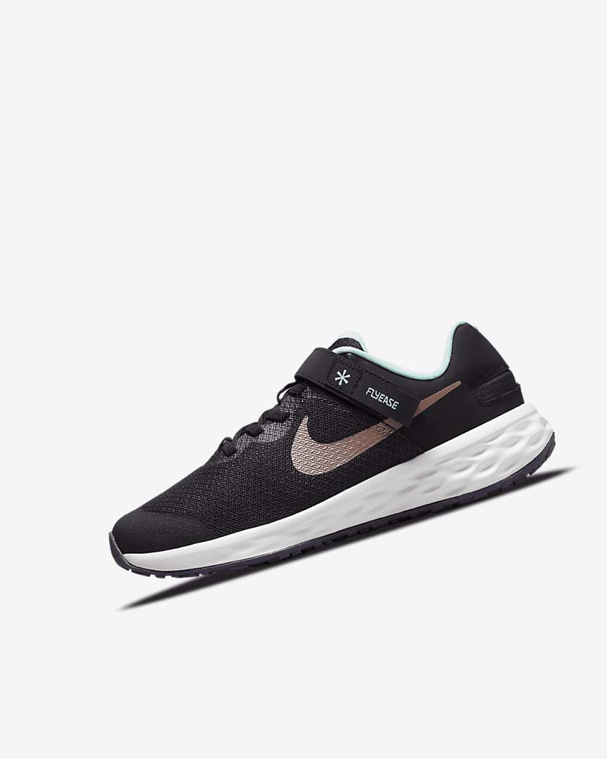 Black / Mint / Purple / Metal Red Brown Nike Revolution 6 FlyEase Girls\' Running Shoes | CA_2682