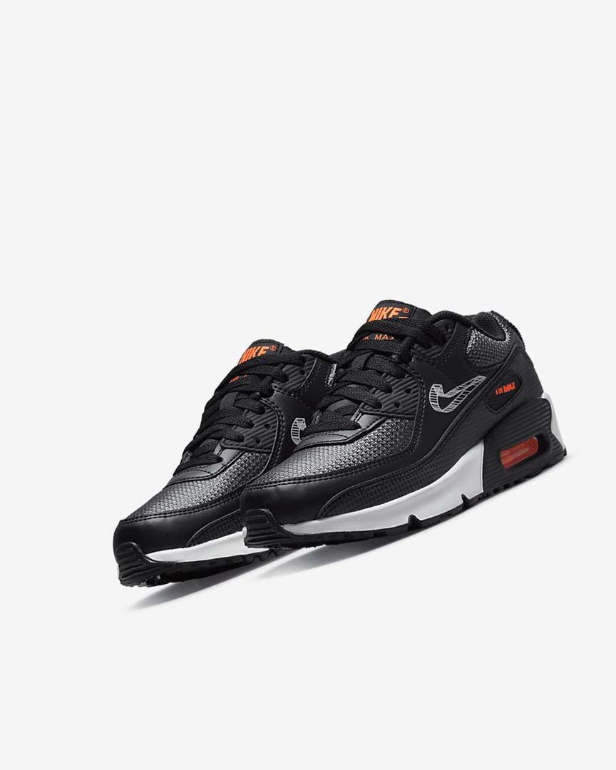 Black / Orange / Grey / White Nike Air Max 90 Girls' Casual Shoes | CA_2349