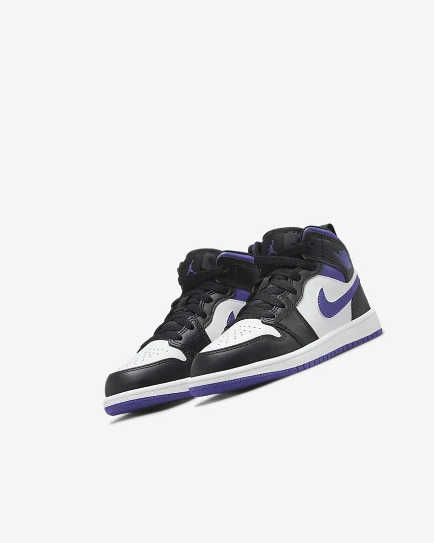 Black / White / Dark Nike Jordan 1 Mid Boys' Shoes | CA_2773